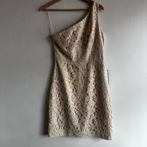 Women's J.Crew Dress Size 4 Beige One Shoulder Lace